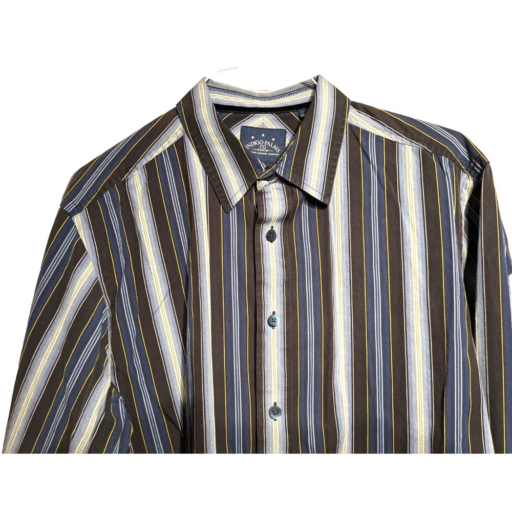 Indigo Palms Co Denim by Tommy Bahama Men XL 100% Cotton Striped Button Up Shirt